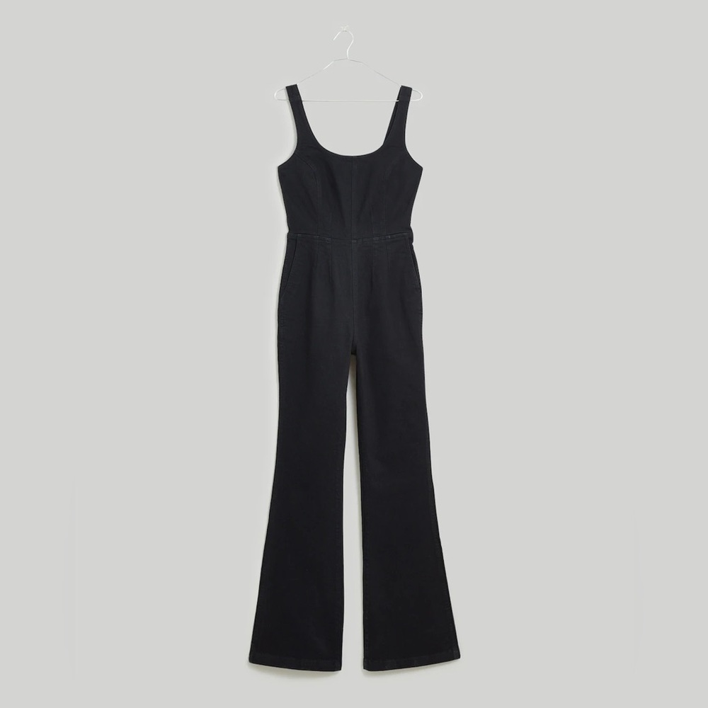 Madewell NO192 Denim Black Flare-Leg Jumpsuit in Bonner Wash Size 10 - Picture 6 of 7